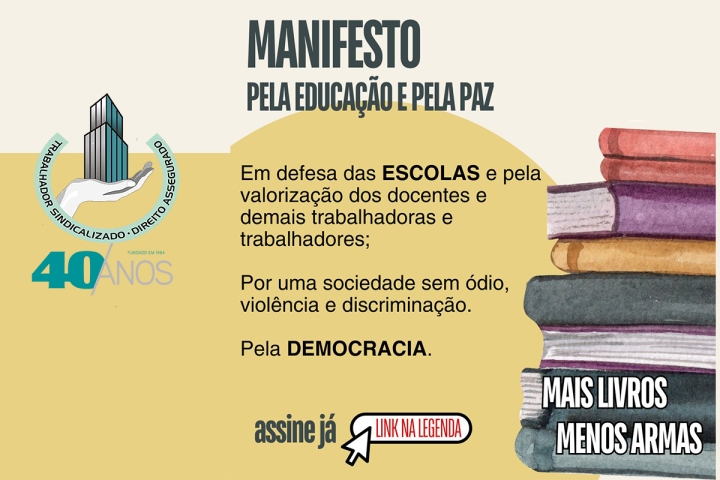 Assine o manifesto &quot;Pela educação e pela paz&quot; da campanha Mais Livros, Menos Armas