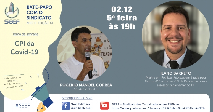 CPI DA COVID-19 é tema da live no dia 2 de dezembro