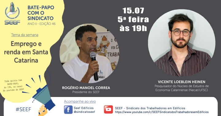 Saiba sobre EMPREGO E RENDA EM SANTA CATARINA na live de quinta
