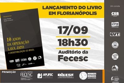Livro sobre dez anos da Operação Lava-Jato será lançado na terça (17), na FECESC