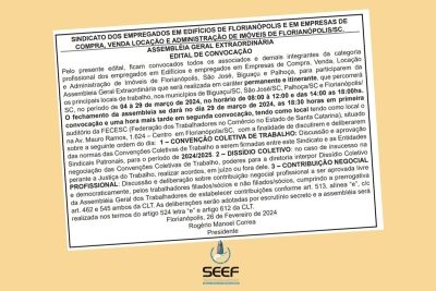 SEEF publica edital de convocação para assembleia geral