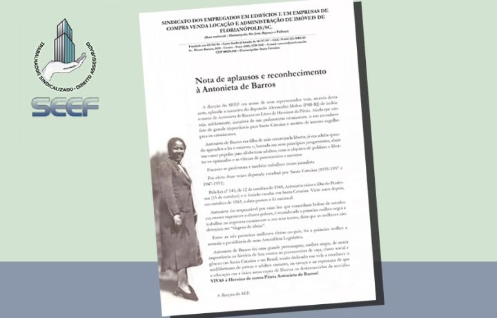 Nota de aplausos e reconhecimento à Antonieta de Barros
