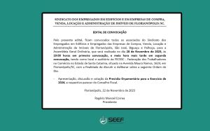 SEEF divulga edital de convocação para assembleia de votação da Previsão Orçamentária para 2024
