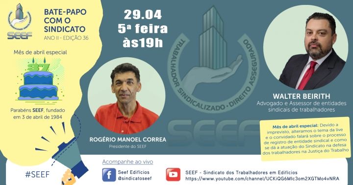 BATE-PAPO COM O SINDICATO DESTE DIA 29 FECHA AS COMEMORAÇÕES DO ANIVERSÁRIO DO SINDICATO