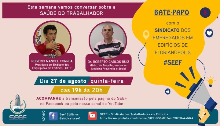 Quinta-feira você já sabe: é dia de BATE-PAPO com o SINDICATO, programação de toda semana, sempre a partir das 19h